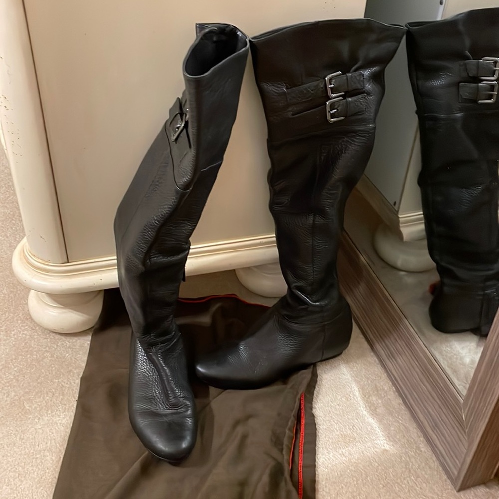 Black leather over the knee Calvin Klein boots
